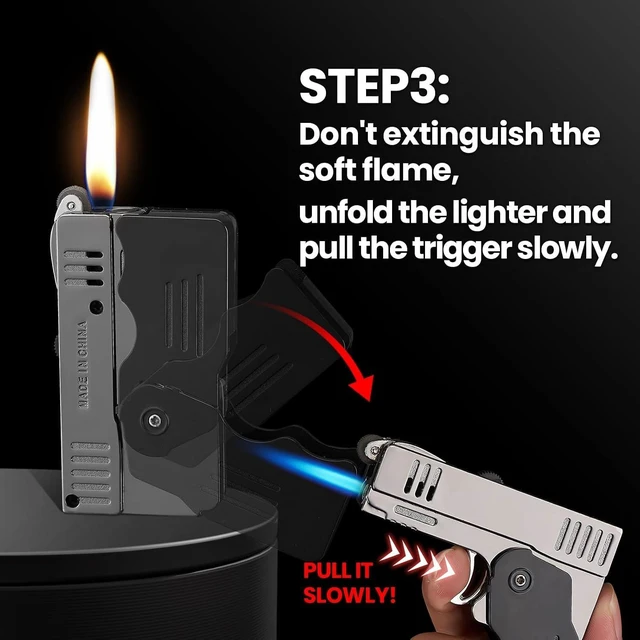Alt view image 4 of 7 - Torch Lighter Switchable Soft / Jet Flame Cigarette Cigar & Pipe Lighter Butane Refillable with Lockable Function for Tobacco, Cool Foldable Llighters Unique Gifts for Men(Butane Not Included)