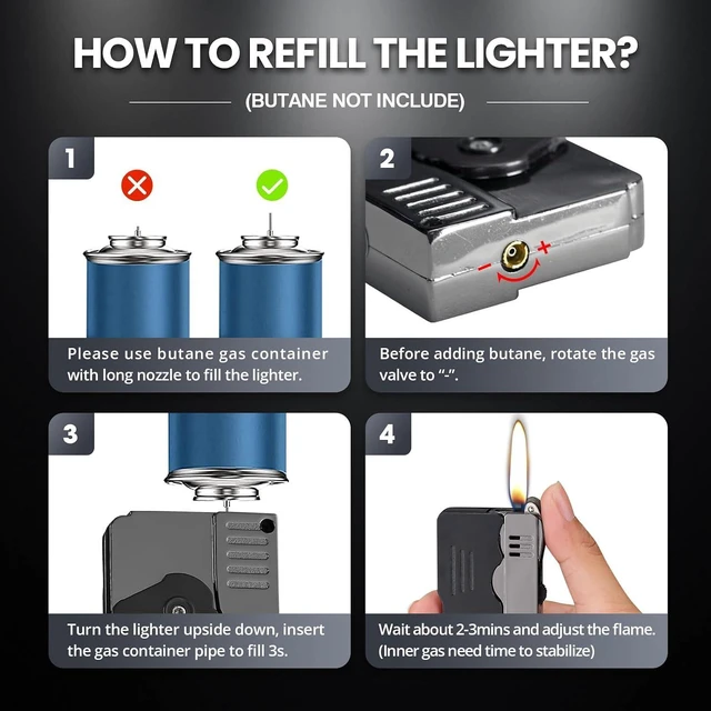 Alt view image 6 of 7 - Torch Lighter Switchable Soft / Jet Flame Cigarette Cigar & Pipe Lighter Butane Refillable with Lockable Function for Tobacco, Cool Foldable Llighters Unique Gifts for Men(Butane Not Included)