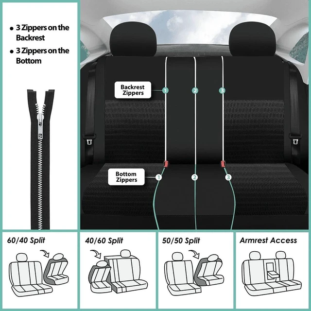 Alt view image 7 of 7 - 3D Air Mesh Seat Covers - Premium Comfort with Breathable Mesh, Universal Fit for Cars, Trucks, and SUVs - Rear Black