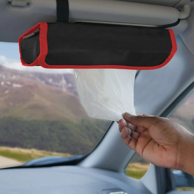 Alt view image 3 of 5 - Car tissue and napkin holder for car Hanging Tissue Holder Holder Reusable Tissue Holder Cloth Tissue Box Cloth Cover Hang Paper Towel Holder Tissue Box Cover Tissue Holder