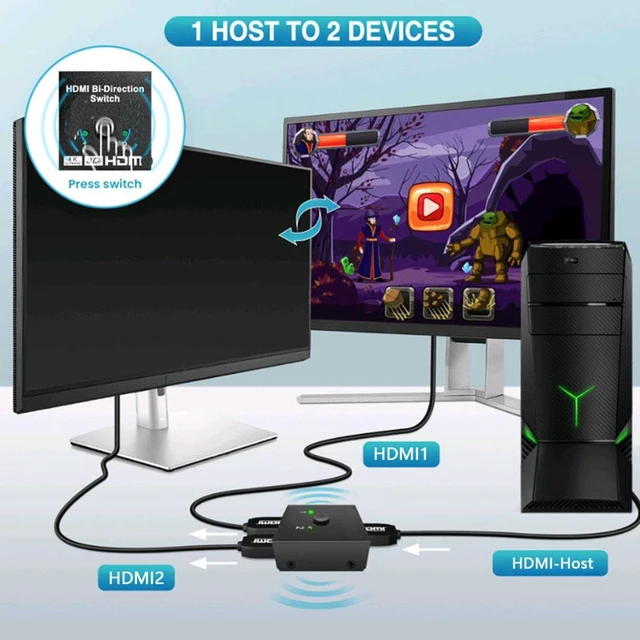 Alt view image 5 of 6 - 4K HDMI Splitter, Bi-Directional HDMI Switcher 2 In 1 Out/ 1 In 2 Out 1080P 4K HDMI Switch Box Auto Splitter