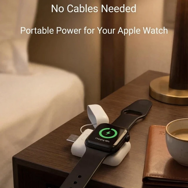 Alt view image 4 of 7 - Portable Wireless Charger for Apple Watch Series 11/10/9/8/UItra/7/6/5/4/3/2/SE, USB A Fast Wireless Charging Charger, Compact Magnetic iWatch Charger 1000mAh Power Bank Travel Accessories -White