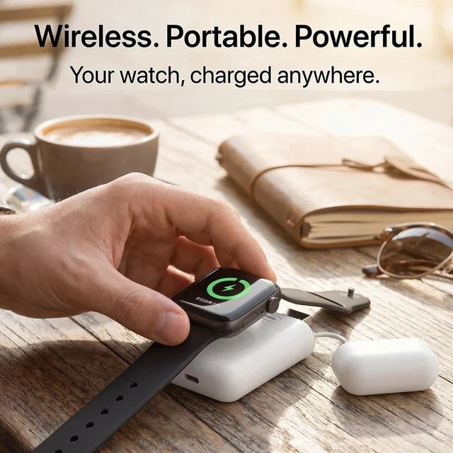 Alt view image 7 of 7 - Portable Wireless Charger for Apple Watch Series 11/10/9/8/UItra/7/6/5/4/3/2/SE, USB A Fast Wireless Charging Charger, Compact Magnetic iWatch Charger 1000mAh Power Bank Travel Accessories -White