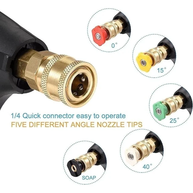 Alt view image 2 of 7 - 1/4-in Brass High-Pressure Wash Gun with Quick Connect, 5-Color Multi-Angle Sprayer Nozzle, Handheld Grip, Trigger Lock Functional Car Washer Cleaner for Outdoor All-Seasons Versatile Cleaning