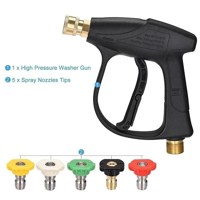 Alt view image 7 of 7 - 1/4-in Brass High-Pressure Wash Gun with Quick Connect, 5-Color Multi-Angle Sprayer Nozzle, Handheld Grip, Trigger Lock Functional Car Washer Cleaner for Outdoor All-Seasons Versatile Cleaning