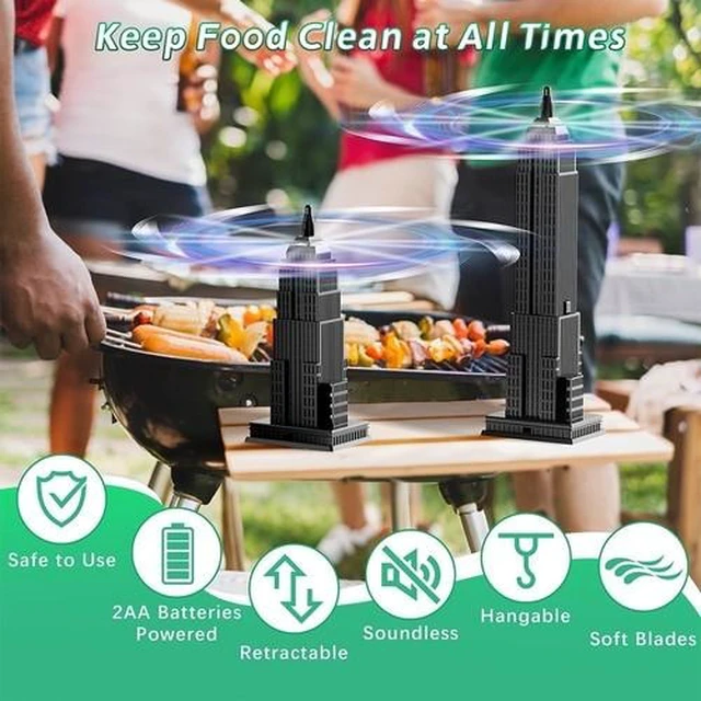 Alt view image 2 of 7 - Fly Fans for Tables, Fly Repellent Fan for Indoor/Outdoor, Food Fans to Keep Flies Away for Party, BBQ, Home, Picnics, Travel, Portable and Easy Use 3 Pack (Black)