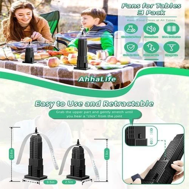 Alt view image 7 of 7 - Fly Fans for Tables, Fly Repellent Fan for Indoor/Outdoor, Food Fans to Keep Flies Away for Party, BBQ, Home, Picnics, Travel, Portable and Easy Use 3 Pack (Black)