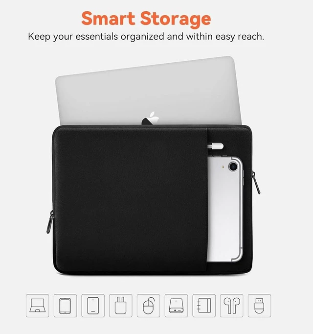 Alt view image 5 of 6 - Laptop Sleeve 13.3 Inch Laptop Bag Compatible with MacBook Pro M5 Pro, Water Resistant Shockproof Laptop Sleeve Bag with Accessories Compartment, Black
