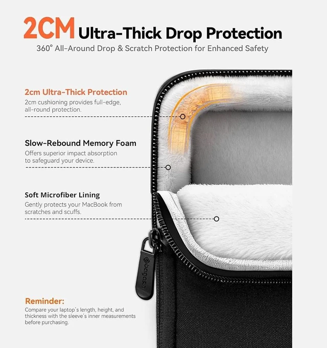 Alt view image 6 of 6 - Laptop Sleeve 13.3 Inch Laptop Bag Compatible with MacBook Pro M5 Pro, Water Resistant Shockproof Laptop Sleeve Bag with Accessories Compartment, Black