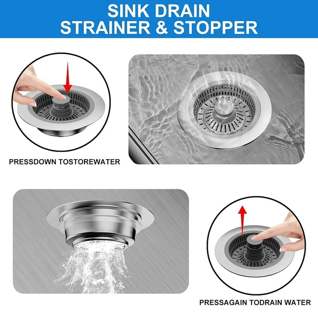 Alt view image 7 of 7 - 3 in 1 Kitchen Sink Drain Strainer & Sink Stopper, Anti-Clogging Sink Food Catcher Basket, Anti-Clog & Odor-Proof Drain Filter, Fits 3-1/2 Inch Sink Drain Holes