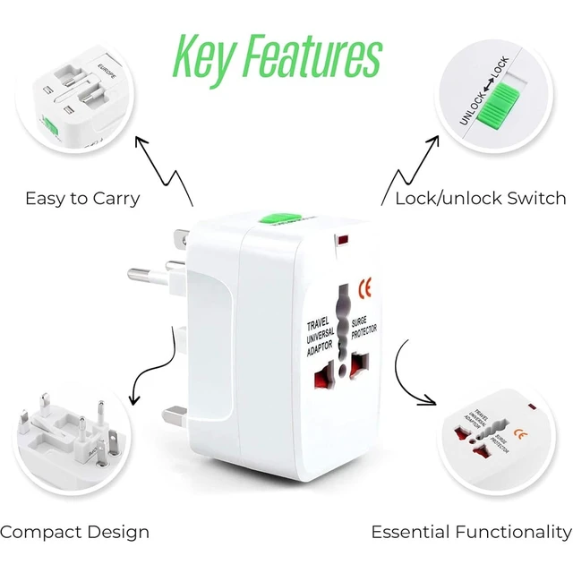 Alt view image 3 of 7 - Universal Plug Adapter - Universal Travel Adapter Extension Multi Socket Wall Charger Adapter for EU, USA, ASIA, UK and Traveling from Anywhere, Essentials Travel Accessory - White