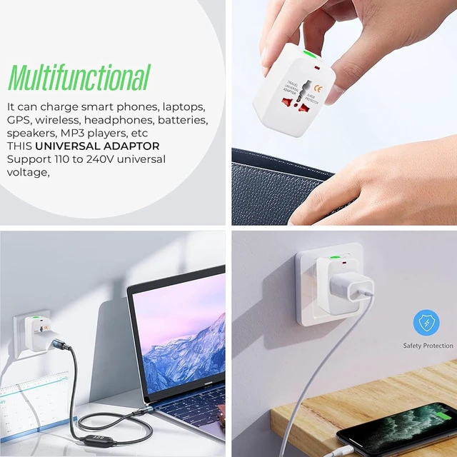 Alt view image 5 of 7 - Universal Plug Adapter - Universal Travel Adapter Extension Multi Socket Wall Charger Adapter for EU, USA, ASIA, UK and Traveling from Anywhere, Essentials Travel Accessory - White