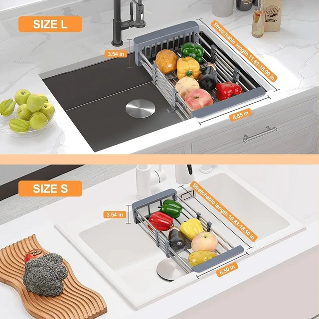 Alt view image 5 of 7 - Dish Drying Rack, Over The Sink Dish Drying Rack, Stainless Steel Dish Drainer with Adjustable Arms Holder Functional Kitchen Sink Organizer for Vegetable and Fruit