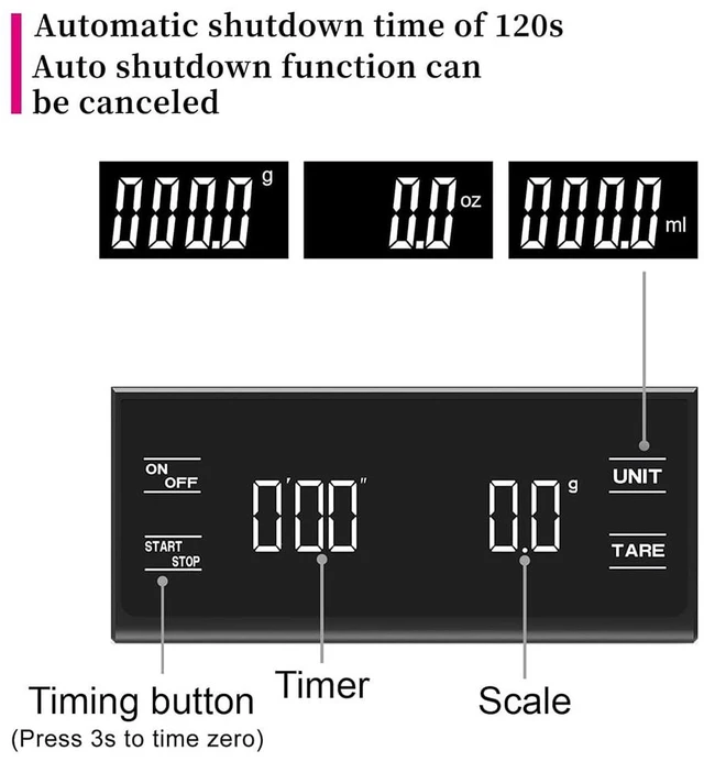 Alt view image 3 of 6 - Digital Coffee Scale with Timer, 3kg/0.1g Accurate Scale for Pour Over, Drip and Espresso Coffee Brewing