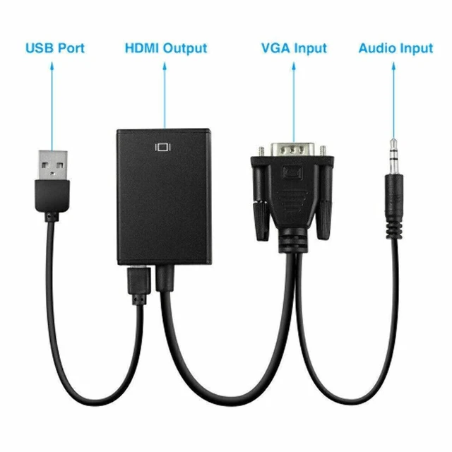 Alt view image 4 of 7 - VGA to HDMI Converter Cable 1080P HD Adapter with 3.5mm Audio Cable for HDTV PC Laptop TV, Black