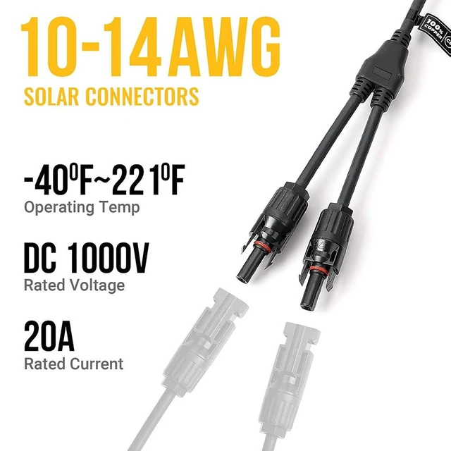 Alt view image 2 of 7 - Solar Panel Y Branch Cable Connection Waterproof Adapter Connector, Extension Extra Long Solar Panel Parallel Connectors 1 to 2 Solar Cable Wire Plug Tool Kit (M/FFFF and F/MMMM)
