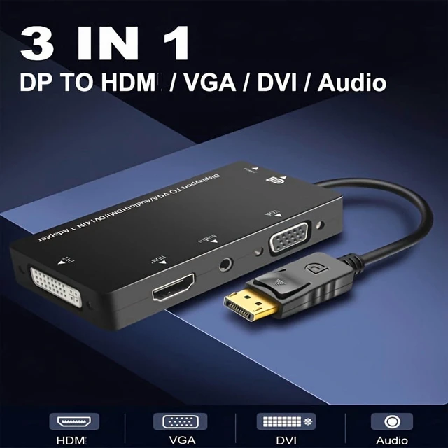 Alt view image 5 of 7 - Display port DP To 1080P 4K HDMI DVI VGA AudioJack AV Adapter Converter Hub Cable