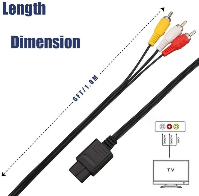 Alt view image 3 of 7 - N64 Gamecube AV Cable RCA Video, 6FT Multi Out, Composite stereo audio cord, 3 color-coded plugs, Plug-and-play TV hookup, Retro gaming replacement for Super Nintendo 64 SNES