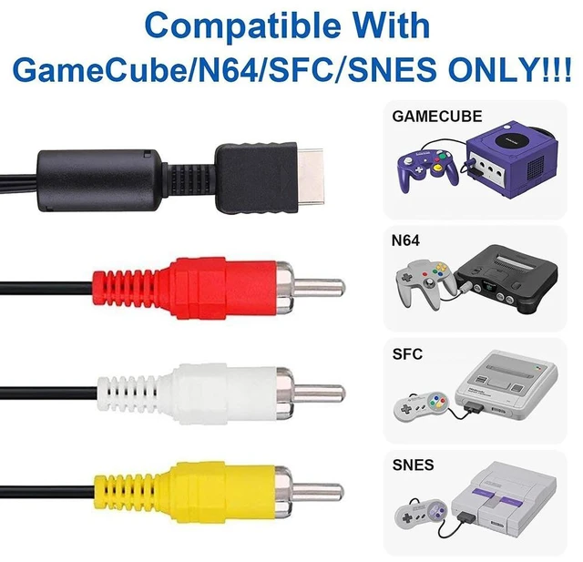 Alt view image 5 of 7 - N64 Gamecube AV Cable RCA Video, 6FT Multi Out, Composite stereo audio cord, 3 color-coded plugs, Plug-and-play TV hookup, Retro gaming replacement for Super Nintendo 64 SNES