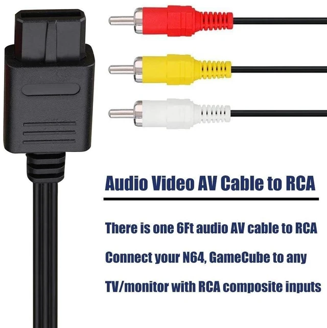 Alt view image 6 of 7 - N64 Gamecube AV Cable RCA Video, 6FT Multi Out, Composite stereo audio cord, 3 color-coded plugs, Plug-and-play TV hookup, Retro gaming replacement for Super Nintendo 64 SNES
