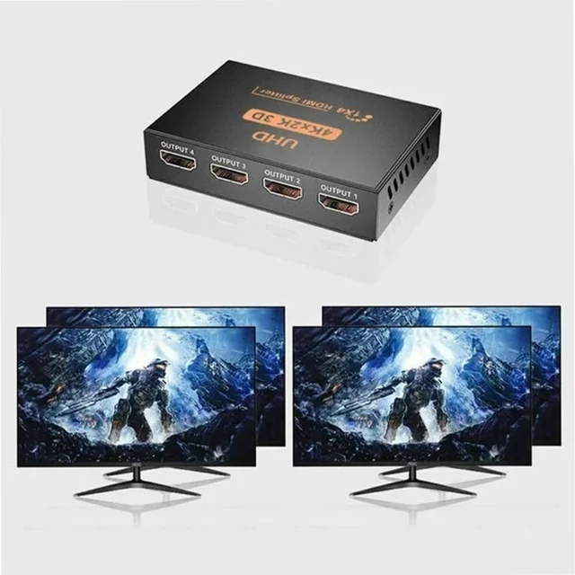 Alt view image 3 of 6 - 4K HDMI Splitter 1 in 4 Out, HDMI Video Distributor 1X4 Mirror Duplicate 1 Source to 4 Displays, Not for Extended, Support 1080P@60Hz, 3D, PS5, HDTV