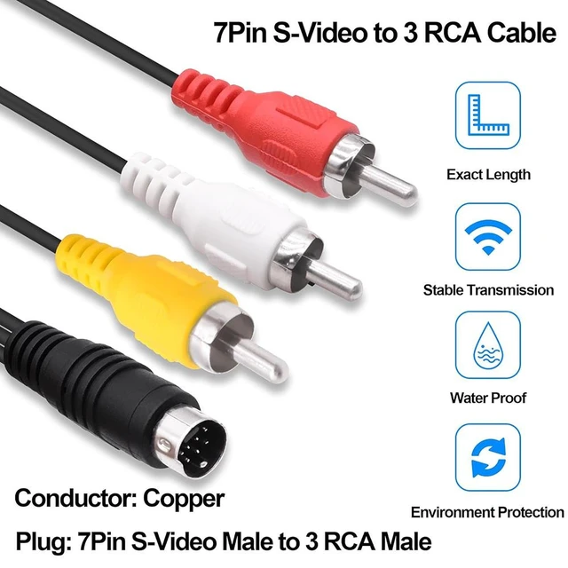 Alt view image 4 of 7 - S-Video 7Pin to 3 RCA AV Composite Video Cable Adapter, Mini Din 7Pin Svideo Male to 3 RCA Male,Transfer Converter Cord,for DVD HDTV Video PC Projector
