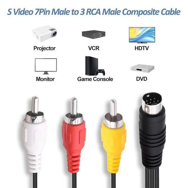 Alt view image 7 of 7 - S-Video 7Pin to 3 RCA AV Composite Video Cable Adapter, Mini Din 7Pin Svideo Male to 3 RCA Male,Transfer Converter Cord,for DVD HDTV Video PC Projector