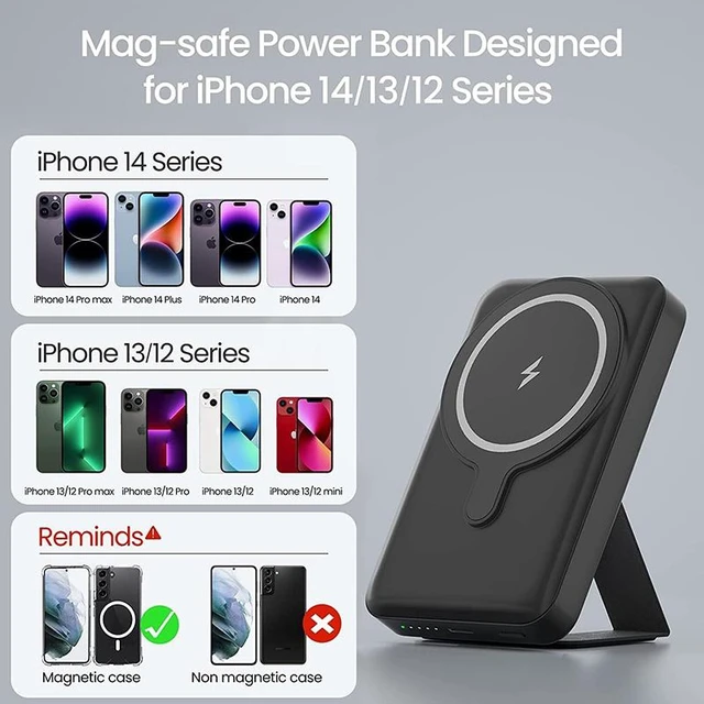 Alt view image 7 of 7 - MagSafe Power Bank 5000mAh, Ultra-Slim Magnetic Portable Charger, 20W PD Fast Charging, Travel Essentials with USB-C Cable, Wireless Battery Pack for iPhone 18/17/16/15/14/13/12 Series-Pink