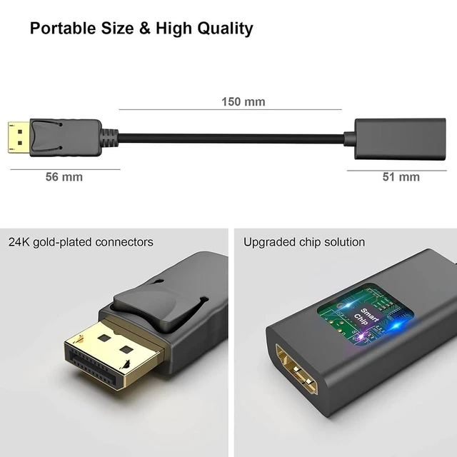 Alt view image 3 of 7 - DP Display port Male to HDMI Adapter Cable Converter for PC Laptop Desktop, Ideal for High-Resolution Audio/Video Streaming Black