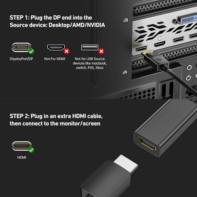 Alt view image 5 of 7 - DP Display port Male to HDMI Adapter Cable Converter for PC Laptop Desktop, Ideal for High-Resolution Audio/Video Streaming Black