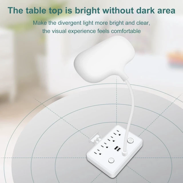 Alt view image 3 of 7 - Flexible Dimmable LED Desk Lamp Surge Power Strip, 4 AC Outlets 2 USB Ports, 3 Light Modes with Detachable Phone Stand,White
