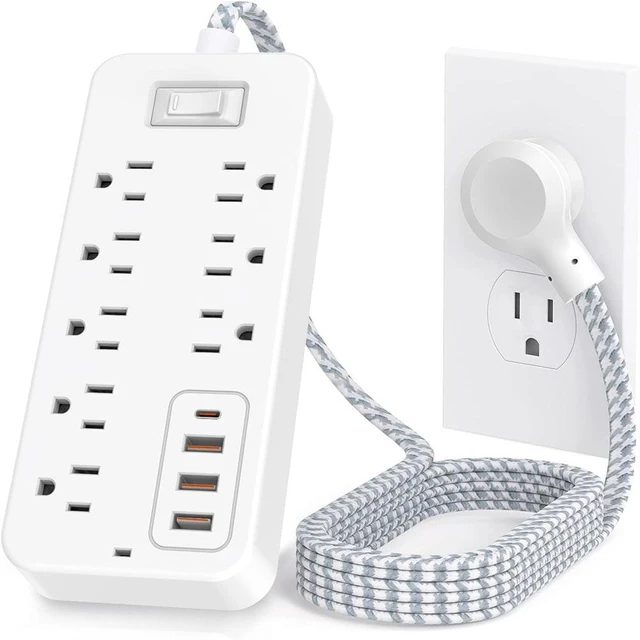 Main image of 12-in-1 Surge Protector Power Strip, 8 Outlets 4 USB Ports (USB-C), 4 FT Long Flat Plug, Wall Mount Charging Station for Home, Garage, Dorm & Office, White