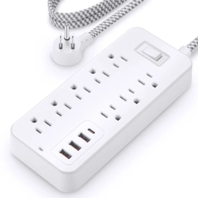 Alt view image 7 of 7 - 12-in-1 Surge Protector Power Strip, 8 Outlets 4 USB Ports (USB-C), 4 FT Long Flat Plug, Wall Mount Charging Station for Home, Garage, Dorm & Office, White