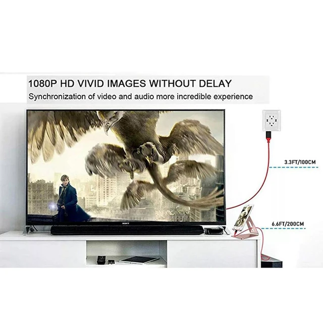Alt view image 3 of 7 - HDMI HD Cable, 6.6ft Hdtv Mirroring Cable Adapter for iPhone Digital AV Adapter 1080P HD Video Sync Screen Connector iPhone to HDMI for TV Projector Monitor