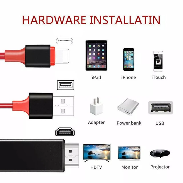 Alt view image 7 of 7 - HDMI HD Cable, 6.6ft Hdtv Mirroring Cable Adapter for iPhone Digital AV Adapter 1080P HD Video Sync Screen Connector iPhone to HDMI for TV Projector Monitor