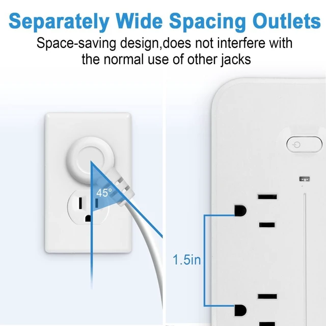 Alt view image 2 of 7 - 6 AC Outlets Surge Protector Power Strip 3 USB A 1 Type C 3.94FT Cord Fireproof Extension Cord for Home Office Dorm Room Gaming, Black