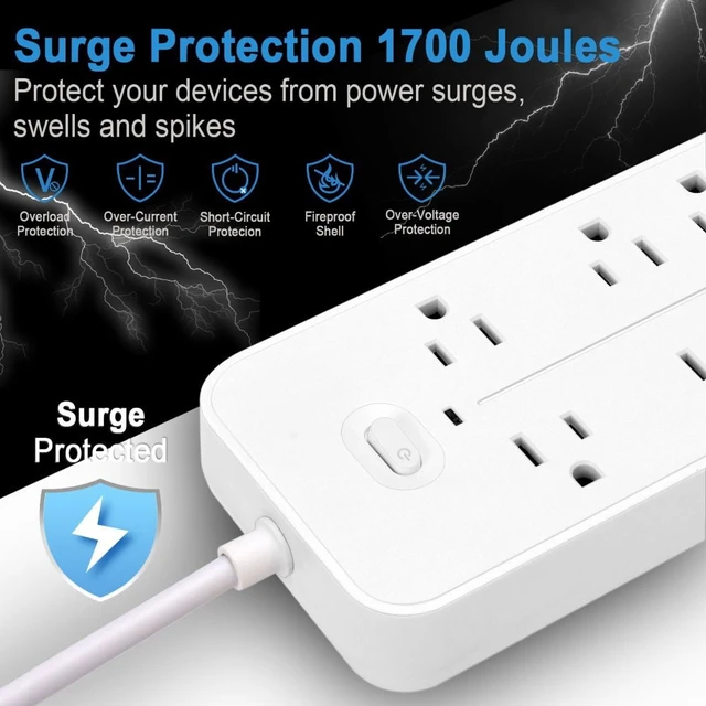 Alt view image 3 of 7 - 6 AC Outlets Surge Protector Power Strip 3 USB A 1 Type C 3.94FT Cord Fireproof Extension Cord for Home Office Dorm Room Gaming, Black