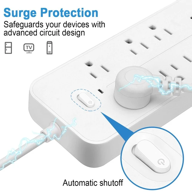 Alt view image 7 of 7 - 6 AC Outlets Surge Protector Power Strip 3 USB A 1 Type C 3.94FT Cord Fireproof Extension Cord for Home Office Dorm Room Gaming, Black