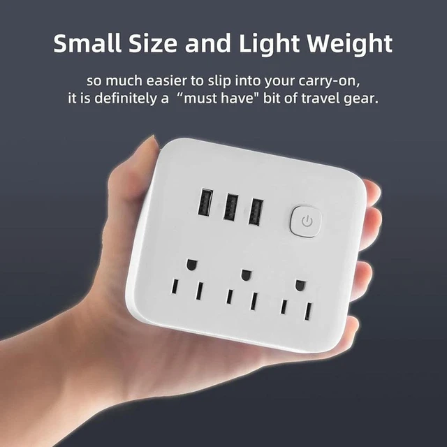 Alt view image 3 of 7 - Surge Protector Power Strip with USB, 4ft, Heavy Duty Extension Cord, 6-in-1, 3 AC Outlets, 3 USB Ports, LED On/Off Switch, Compact & Travel Friendly, Home, Office