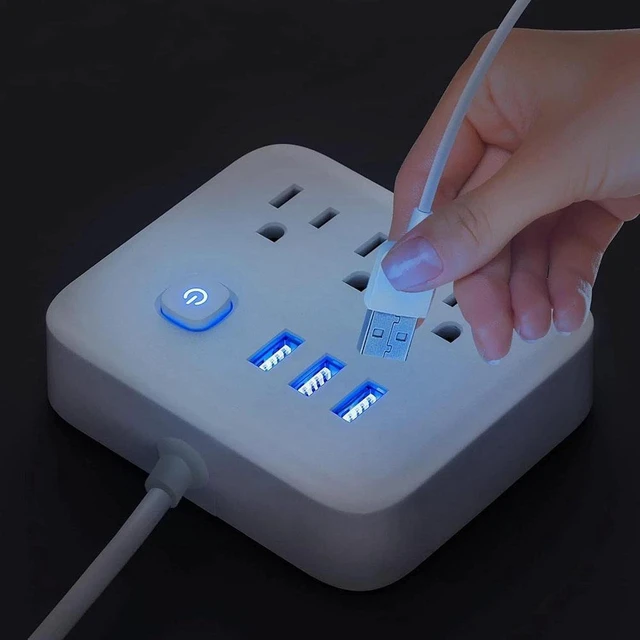 Alt view image 7 of 7 - Surge Protector Power Strip with USB, 4ft, Heavy Duty Extension Cord, 6-in-1, 3 AC Outlets, 3 USB Ports, LED On/Off Switch, Compact & Travel Friendly, Home, Office