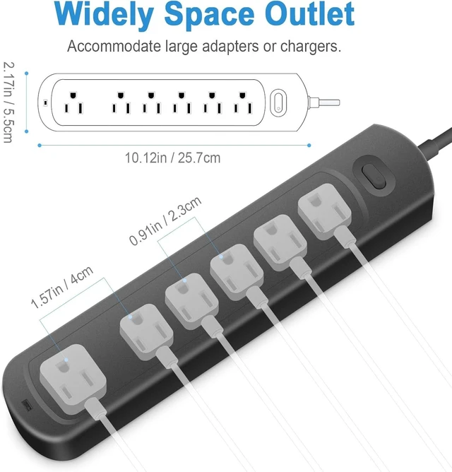 Alt view image 4 of 7 - 4Ft Surge Protector Power Strip with 6 Outlets, Flat Plug Extension Cord with Multiple Outlets for Home, Office, Dorm Essentials, 1700 Joules, ETL Listed, Black