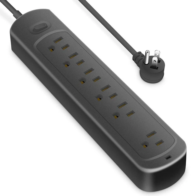 Main image of 4Ft Surge Protector Power Strip with 6 Outlets, Flat Plug Extension Cord with Multiple Outlets for Home, Office, Dorm Essentials, 1700 Joules, ETL Listed, Black