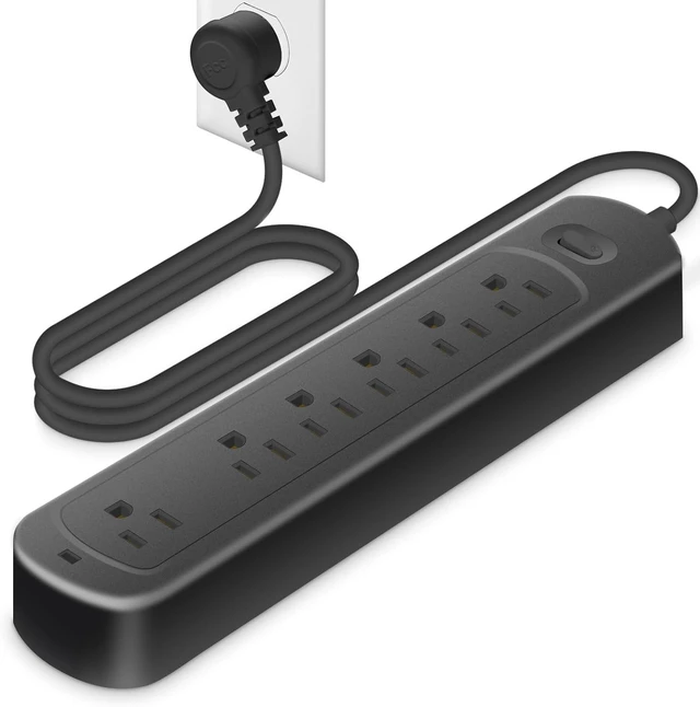 Alt view image 7 of 7 - 4Ft Surge Protector Power Strip with 6 Outlets, Flat Plug Extension Cord with Multiple Outlets for Home, Office, Dorm Essentials, 1700 Joules, ETL Listed, Black