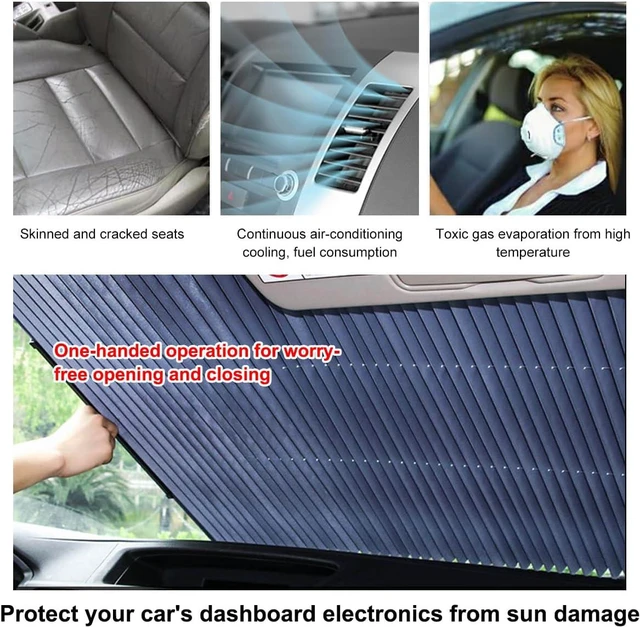 Alt view image 3 of 7 - Retractable Windshield Sun Shade, 27.6"×60" Sunshade Protector Blocks 99% UV Rays to Keep Your Car Cool, Front Windshield Sunshade Cover for Most Vehicles, Car Accessories (25.6"x55")