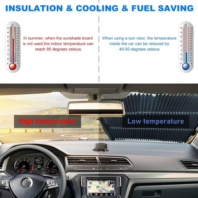 Alt view image 6 of 7 - Retractable Windshield Sun Shade, 27.6"×60" Sunshade Protector Blocks 99% UV Rays to Keep Your Car Cool, Front Windshield Sunshade Cover for Most Vehicles, Car Accessories (25.6"x55")