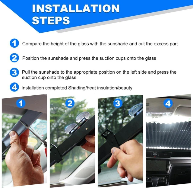 Alt view image 5 of 7 - Retractable Windshield Sun Shade, 27.6"×60" Sunshade Protector Blocks 99% UV Rays to Keep Your Car Cool, Front Windshield Sunshade Cover for Most Vehicles, Car Accessories (25.6"x55")