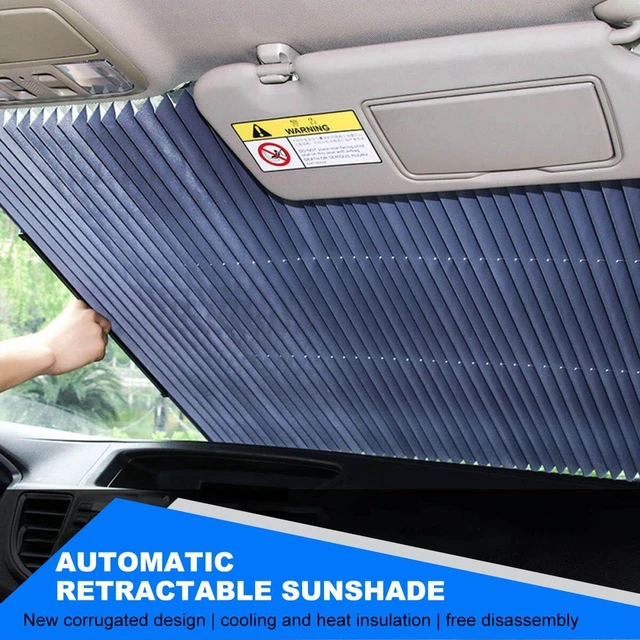 Alt view image 4 of 7 - Retractable Windshield Sun Shade, 27.6"×60" Sunshade Protector Blocks 99% UV Rays to Keep Your Car Cool, Front Windshield Sunshade Cover for Most Vehicles, Car Accessories (25.6"x55")
