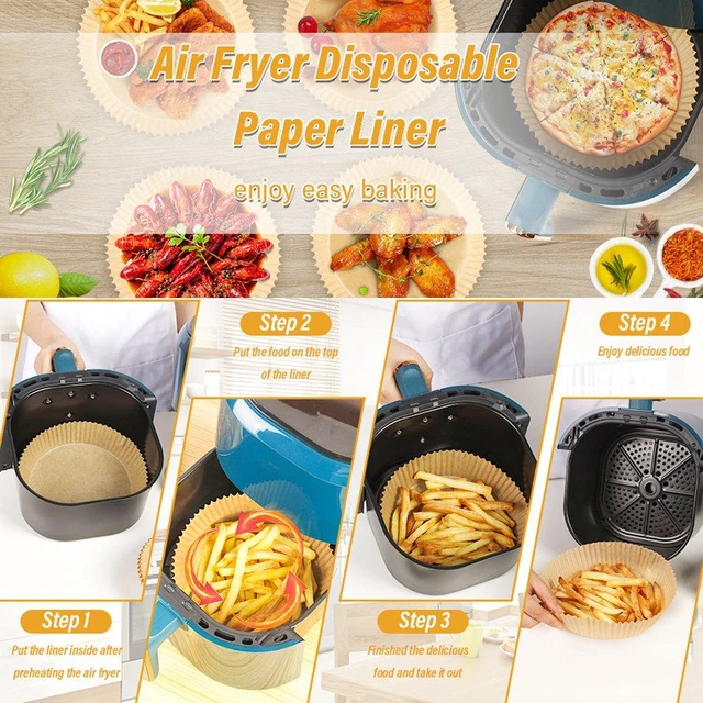 Alt view image 6 of 7 - Air Fryer Disposable Paper Liner, 100 Pcs Round Non-Stick Insert Parchment Paper Liners Air Fryer Oil-proof, Water-proof, Food Grade Parchment Paper for Airfryer Basket, Microwave, Oven, Dryer 200pcs