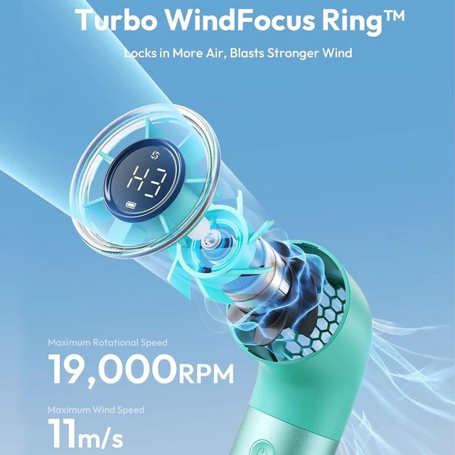 Alt view image 2 of 7 - Portable Handheld Fan, 7 Speeds Aluminum Case Mini Fan, Powerful Turbo 19000 RPM High Speed Aero Ultra, 15H Max Cooling Time, Pocket Rechargeable Personal Small Travel GIfts