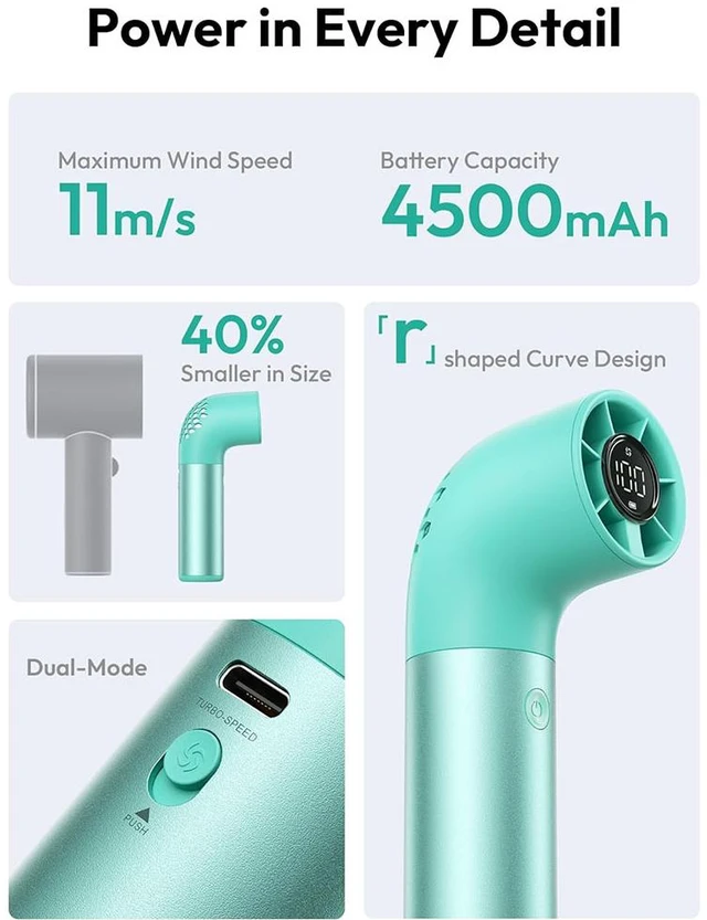 Alt view image 4 of 7 - Portable Handheld Fan, 7 Speeds Aluminum Case Mini Fan, Powerful Turbo 19000 RPM High Speed Aero Ultra, 15H Max Cooling Time, Pocket Rechargeable Personal Small Travel GIfts